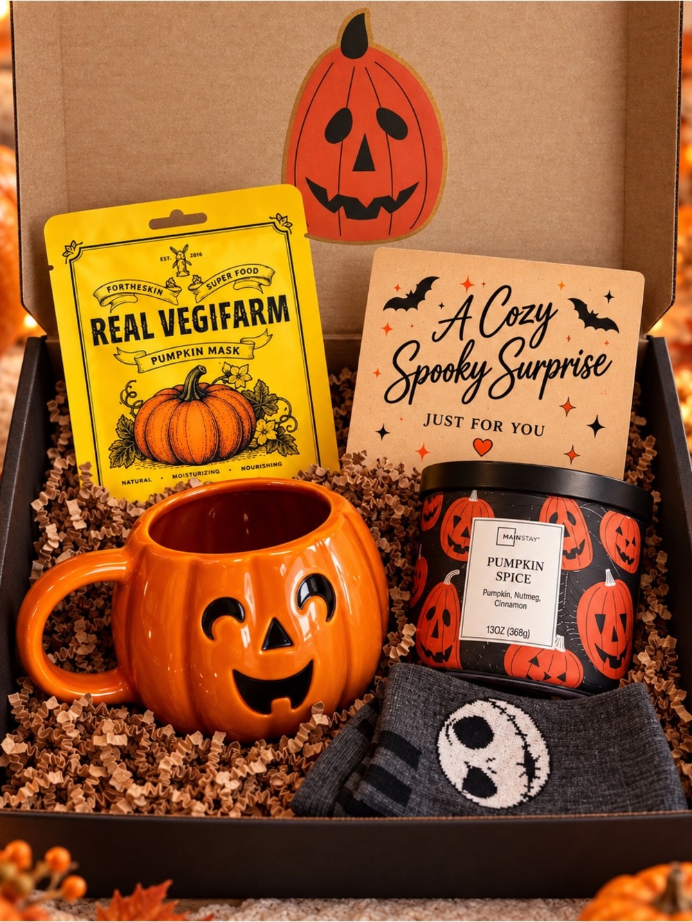 Halloween Gift Box Pumpkin Mug Candle Socks Self Care Spooky Gift